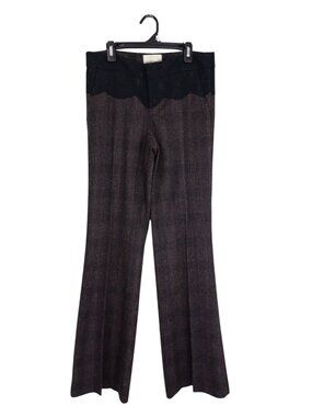 Anthropologie Elevense The Brighton Plaid Wide-Leg Pants Black Lace Trim Size 8
